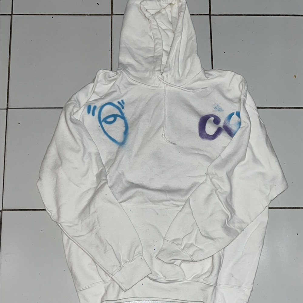 White Hoodie with Blue and Purple Accents
